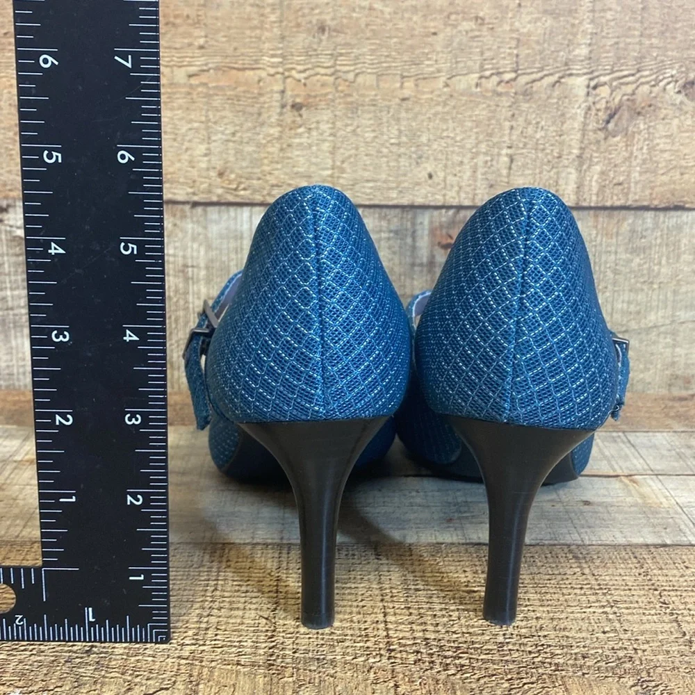 Betabrand Mile Marker Mary Jane Pumps‎ Heels Womens 7.5 Blue Pointed Toe Office